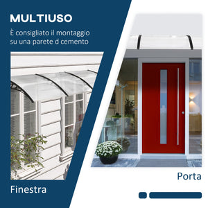 Pensilina Tettoia 122x89x24 cm in Policarbonato PP e Alluminio Nera e Trasparente