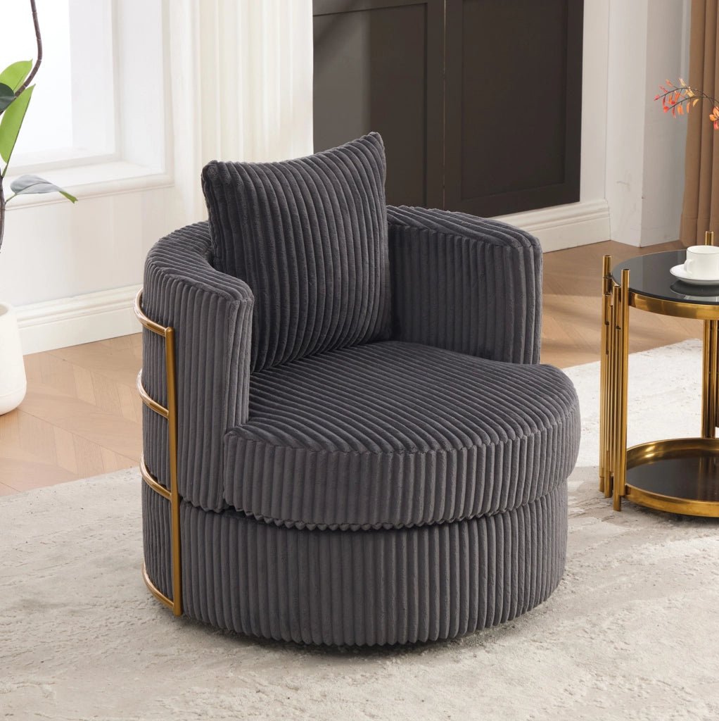 Poltrona girevole 360° in tessuto corduroy grigio con contenitore; 76x79x78 cm