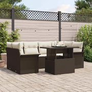 Set Divano da Giardino con cuscino 7 pcs Marrone Poly Rattan