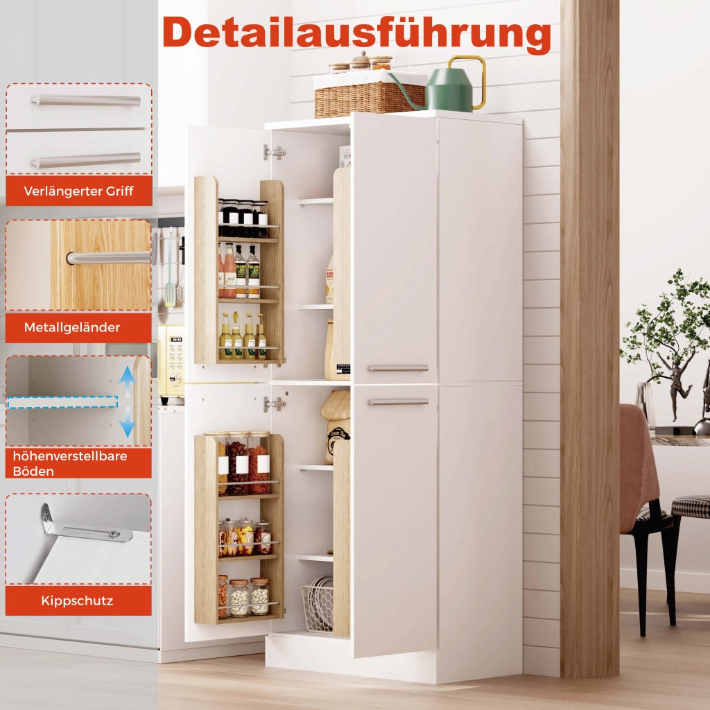 Dispensa alta con ripiani regolabili e 4 ante, finitura lucida, per cucina e sala da pranzo, 76 × 42 × 180 cm
