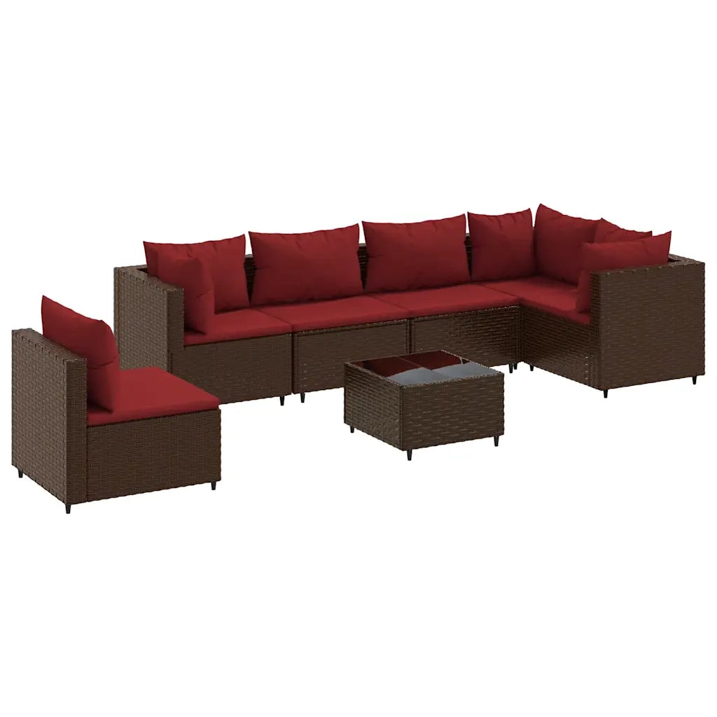 Set Divani da Giardino 7 pz con Cuscini in Polyrattan Marrone