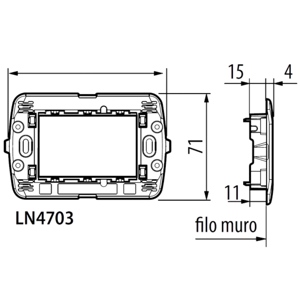Bticino supporto plastica serie living light rettangolare 3 moduli ln4703