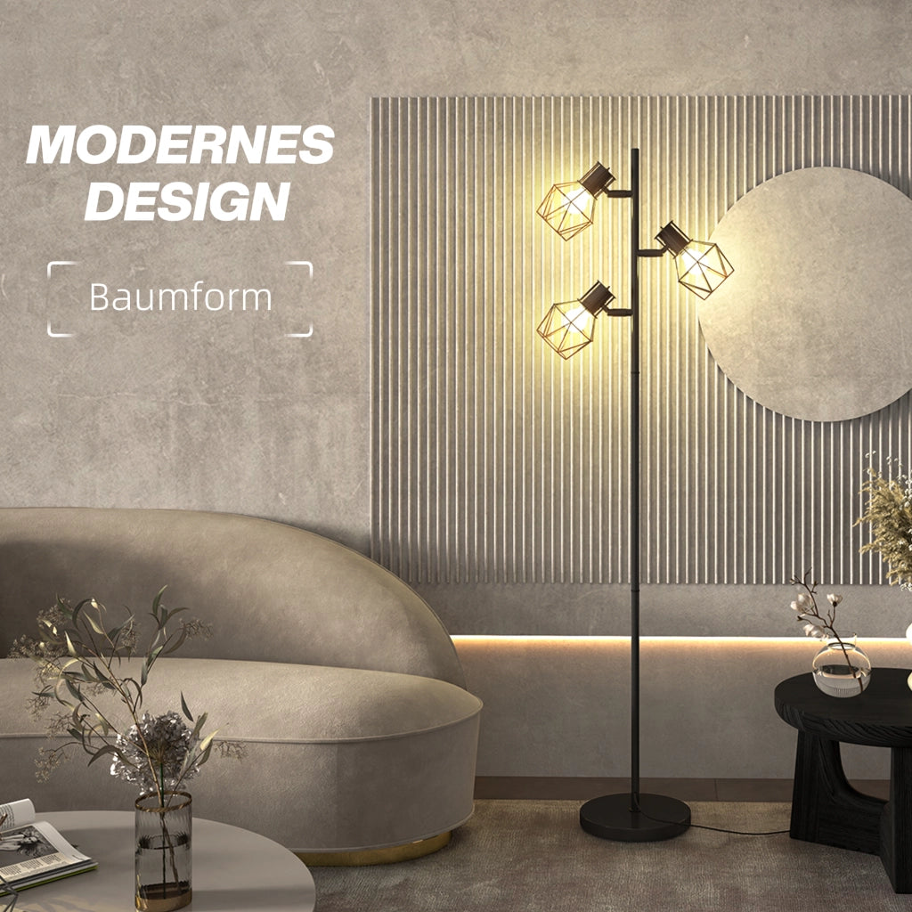 Lampada da terra a 3 luci con elementi flessibili ¨C zephmum ¨C Struttura ad albero, metallo, nero