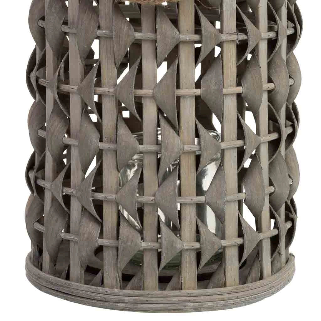Lanterna in bambù e legno con portacandele in vetro D18x34h cm
