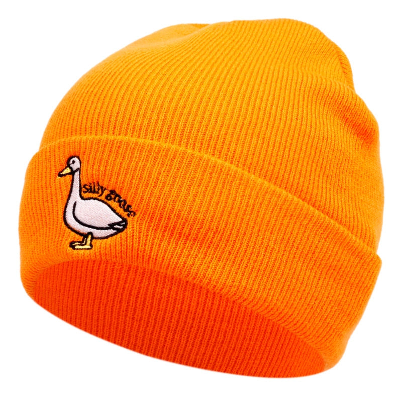 Cappelli invernali caldi lavorati a maglia con ricamo Silly Goose, colore arancione.