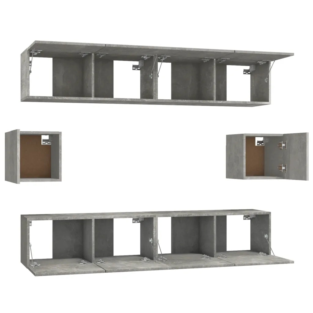 Set di Mobili Porta TV 6 pz-Set di 6 Credenza per TV Grigio Cemento in Legno Multistrato 746815