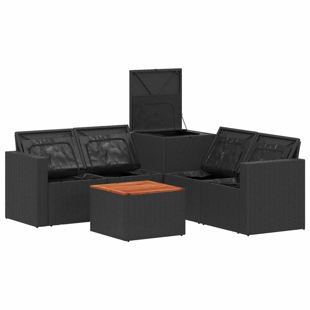 Set di divani 6 pz Nero Rattan sintetico e Acciaio 3447397