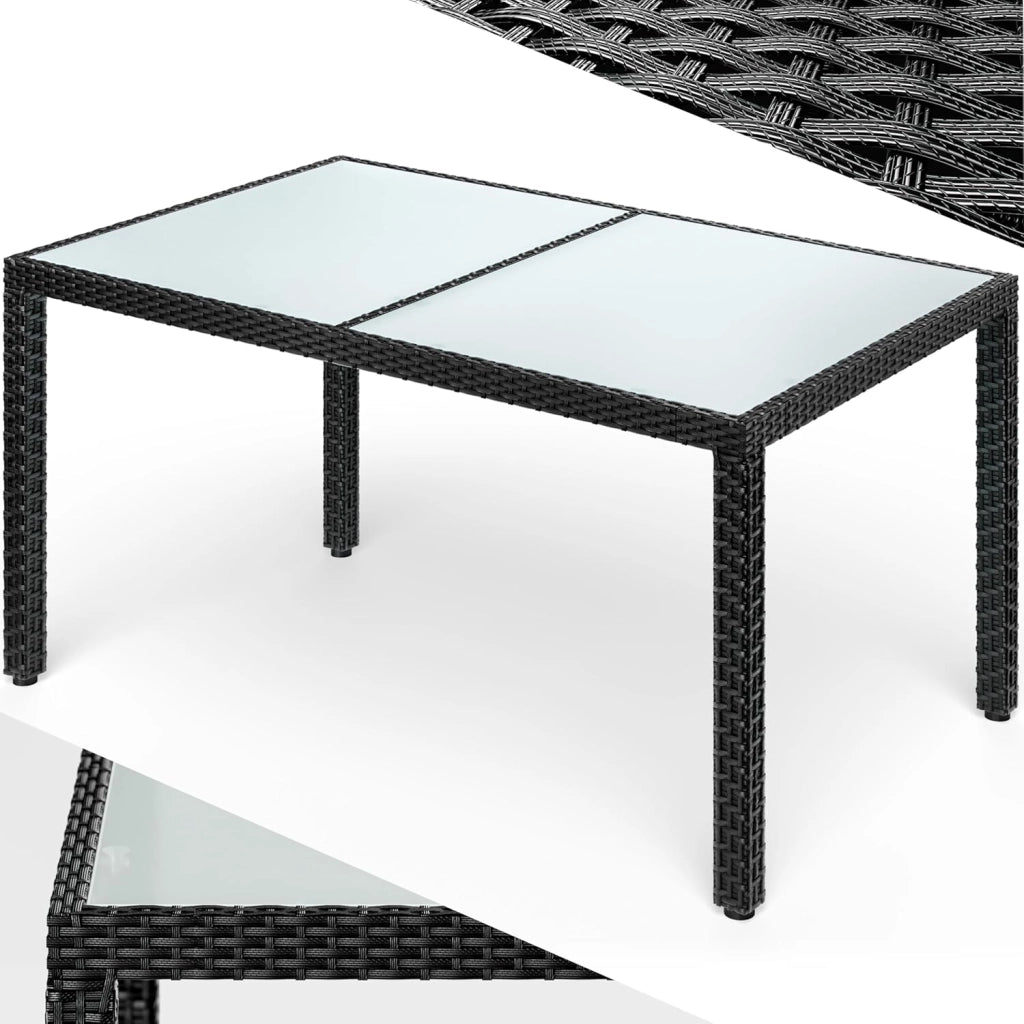 ® Tavolo da Giardino 150x90x75cm Polyrattan Altezza Regolabile 5 mm Vetro Tavola da Pranzo Terrazza Balcone Mobili da Esterno Outdoor