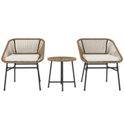 SET DA GIARDINO 3 PEZZI IN RATTAN PE E ACCIAIO CON 2 SEDIE CON CUSCINI E TAVOLINO ROTONDO MULTICOLORE
