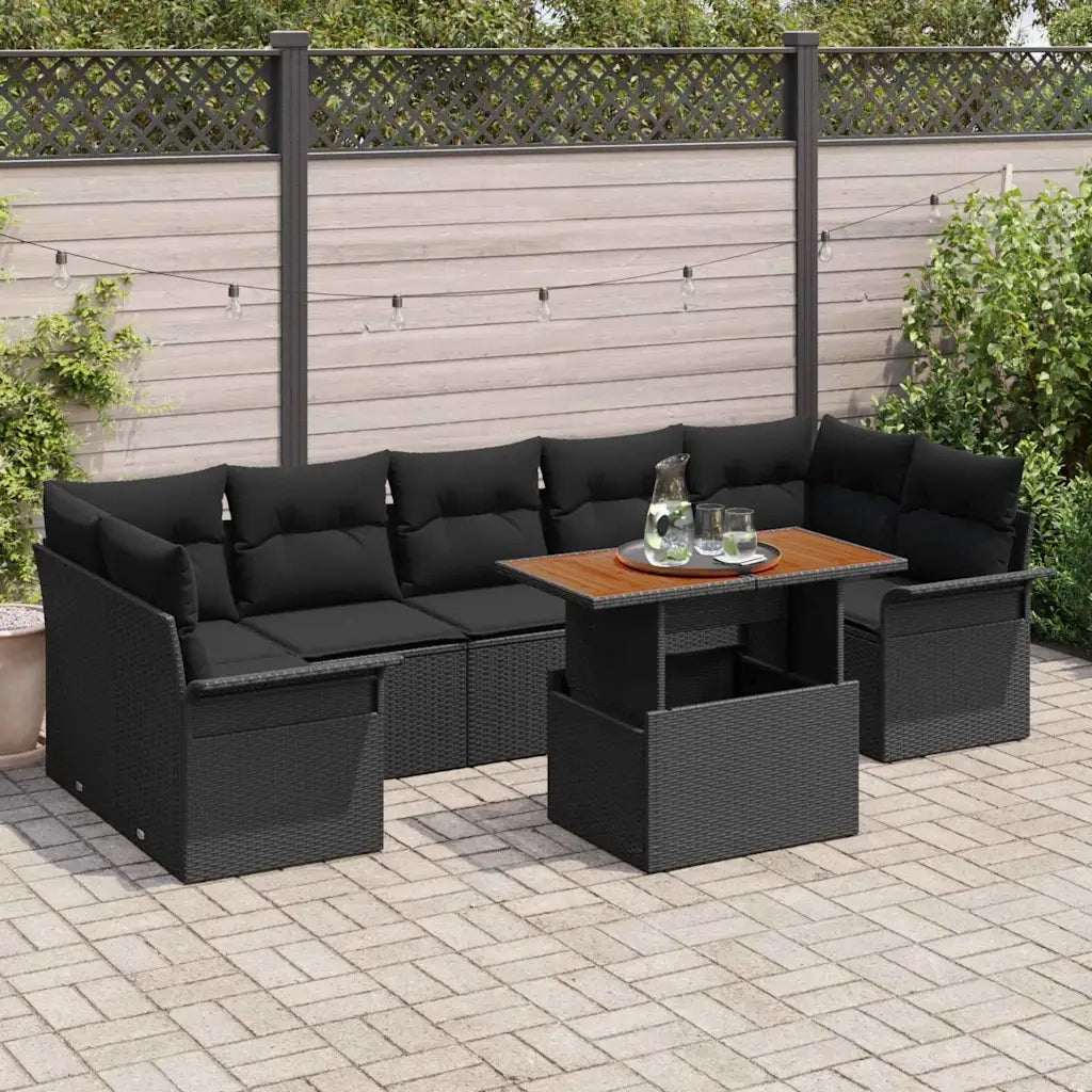 Set Divano da Giardino con cuscino 8 pcs Nero 3349302