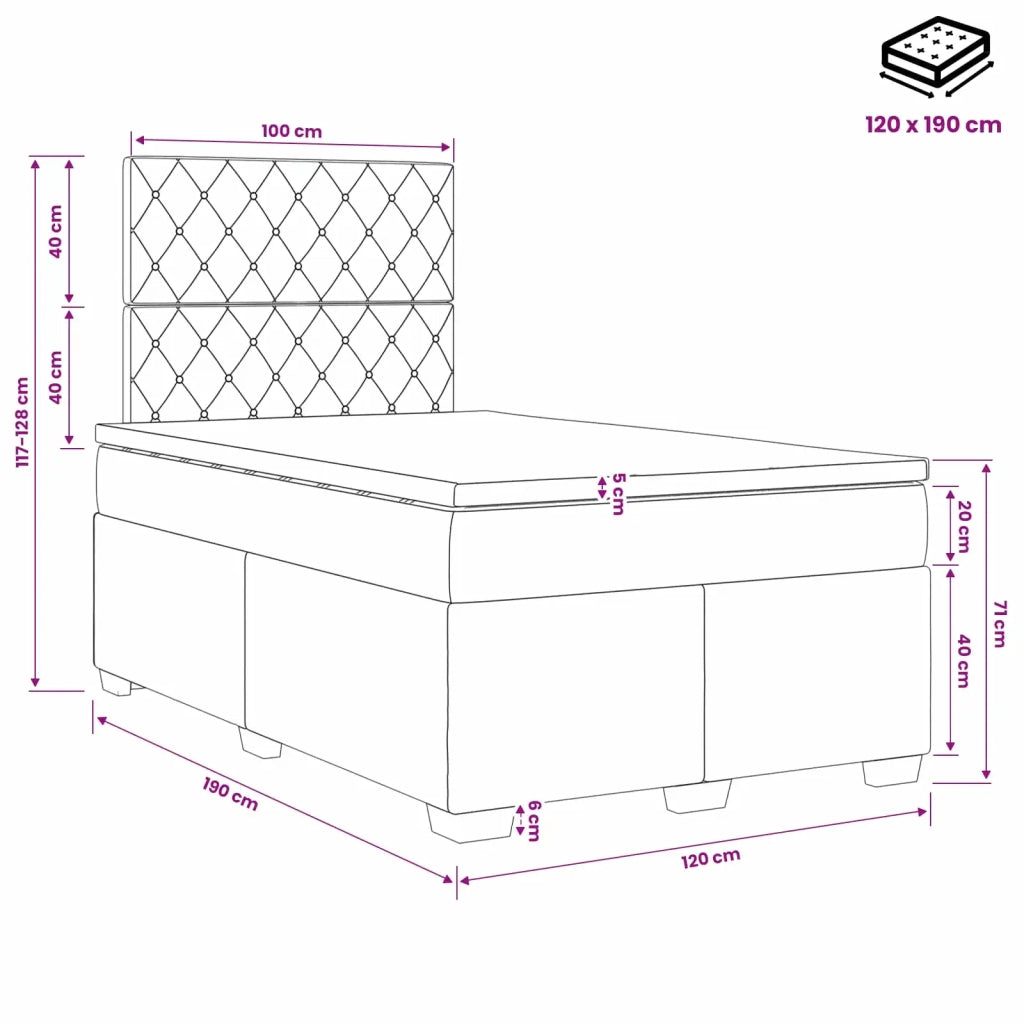 Letto box spring con materasso Rosa 120 x 190 cm Velluto 3453601