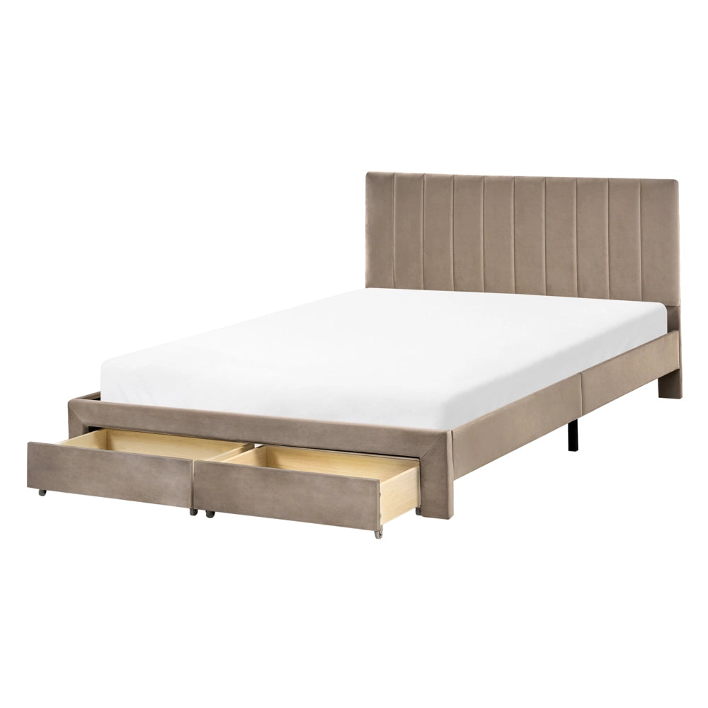 Letto matrimoniale 140 x 200 cm Bianco Sporco Rivestimento in velluto 4ft con cassetti Testiera Base a doghe Moderno