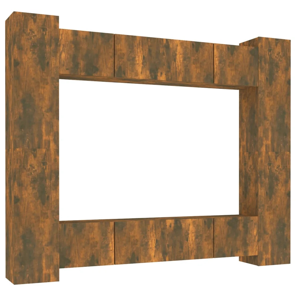 Set Mobili Porta TV 8pz Rovere Fumo in Legno Multistrato