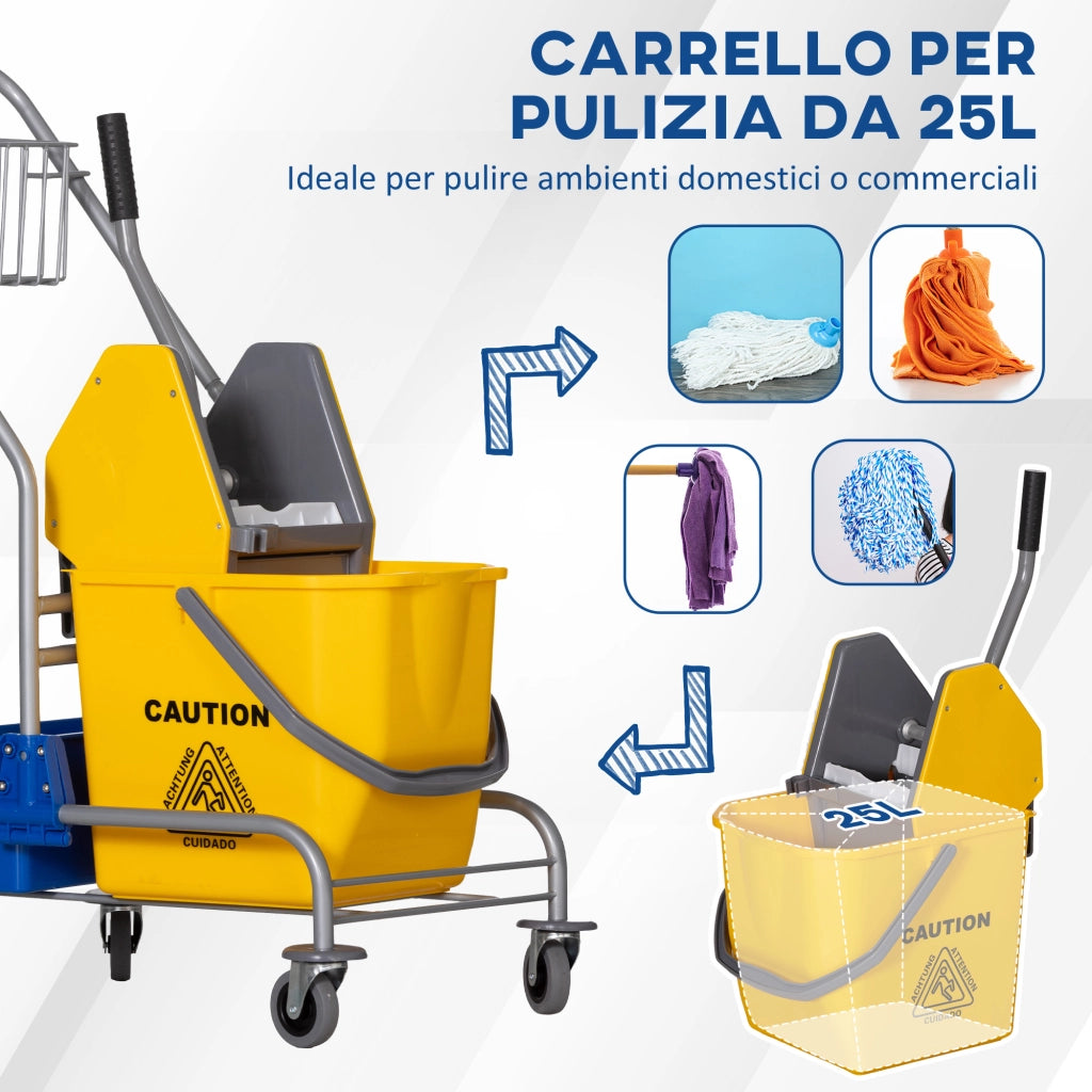Carrello Pulizie con Strizzatore, Secchio e Ripiano ¨C Minimal ¨C 72x49.5x95 cm, Blu e Giallo
