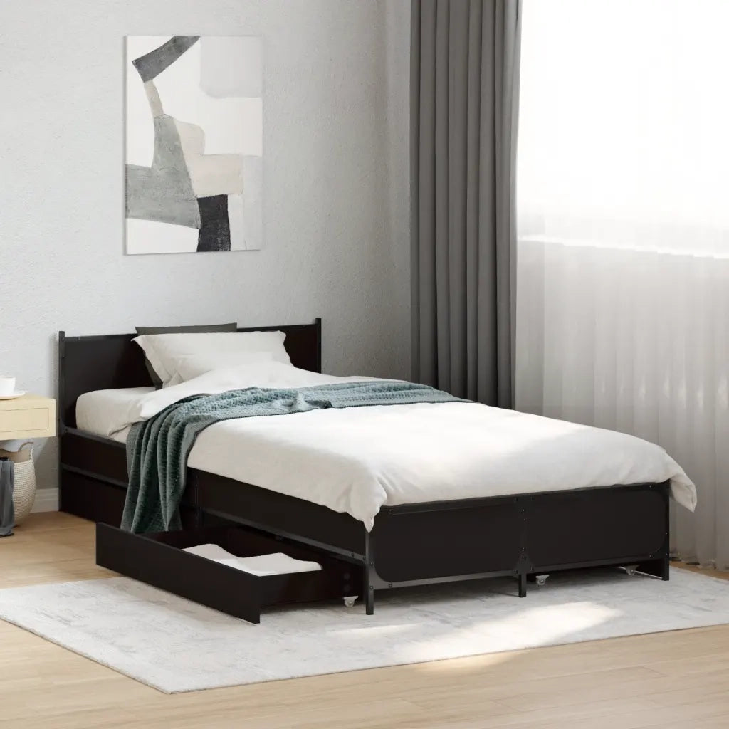 Letto singolo | Letto per adulti | Giroletto con Cassetti Nero 75x190 cm in Legno Multistrato