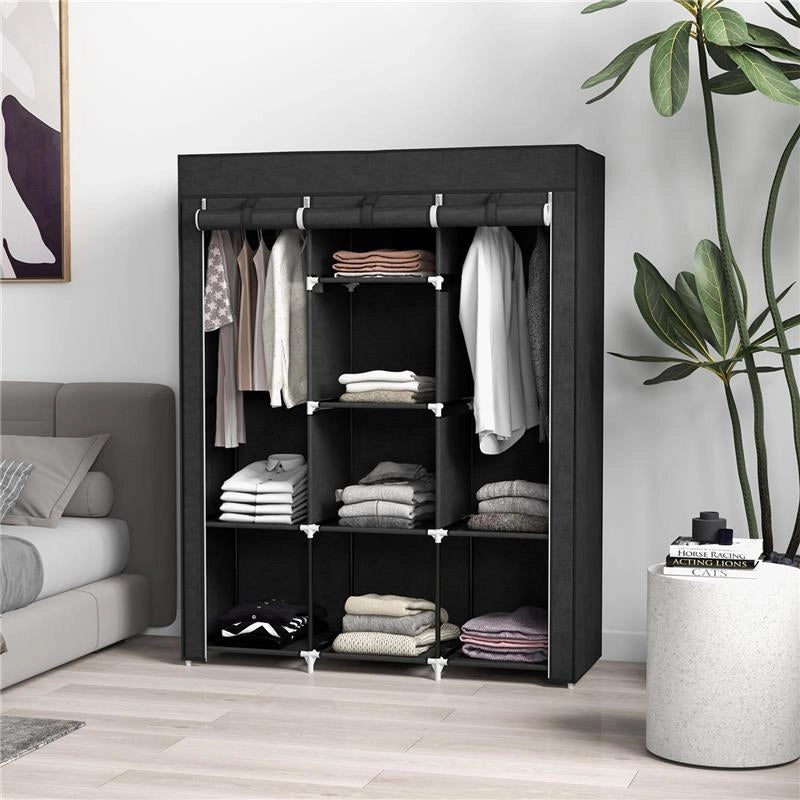 GUARDAROBA IN TESSUTO ARMADIO SALVASPAZIO 8 RIPIANI 125X43X162.5CM NERO