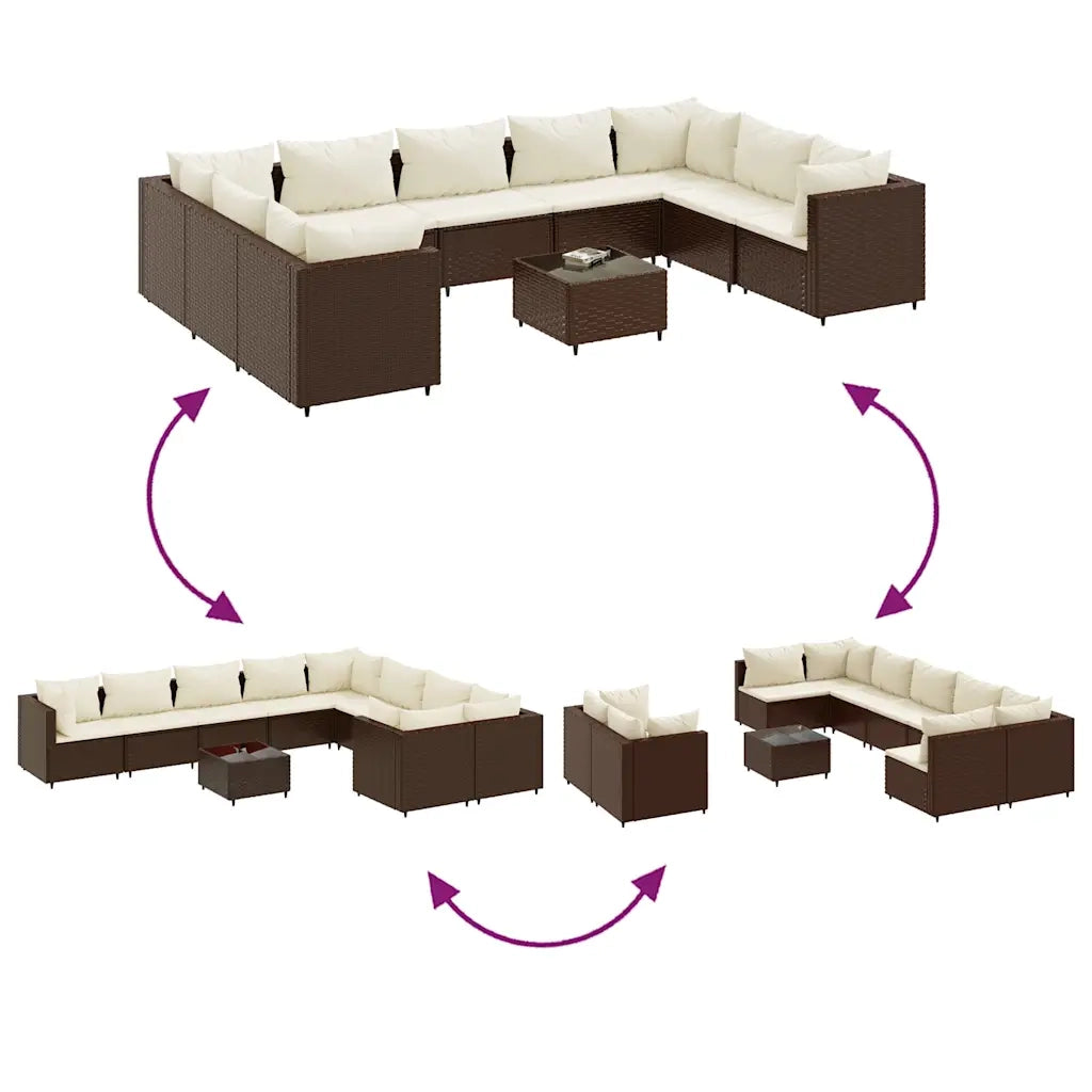 Set Divani da Giardino 10 pz con Cuscini in Polyrattan Marrone