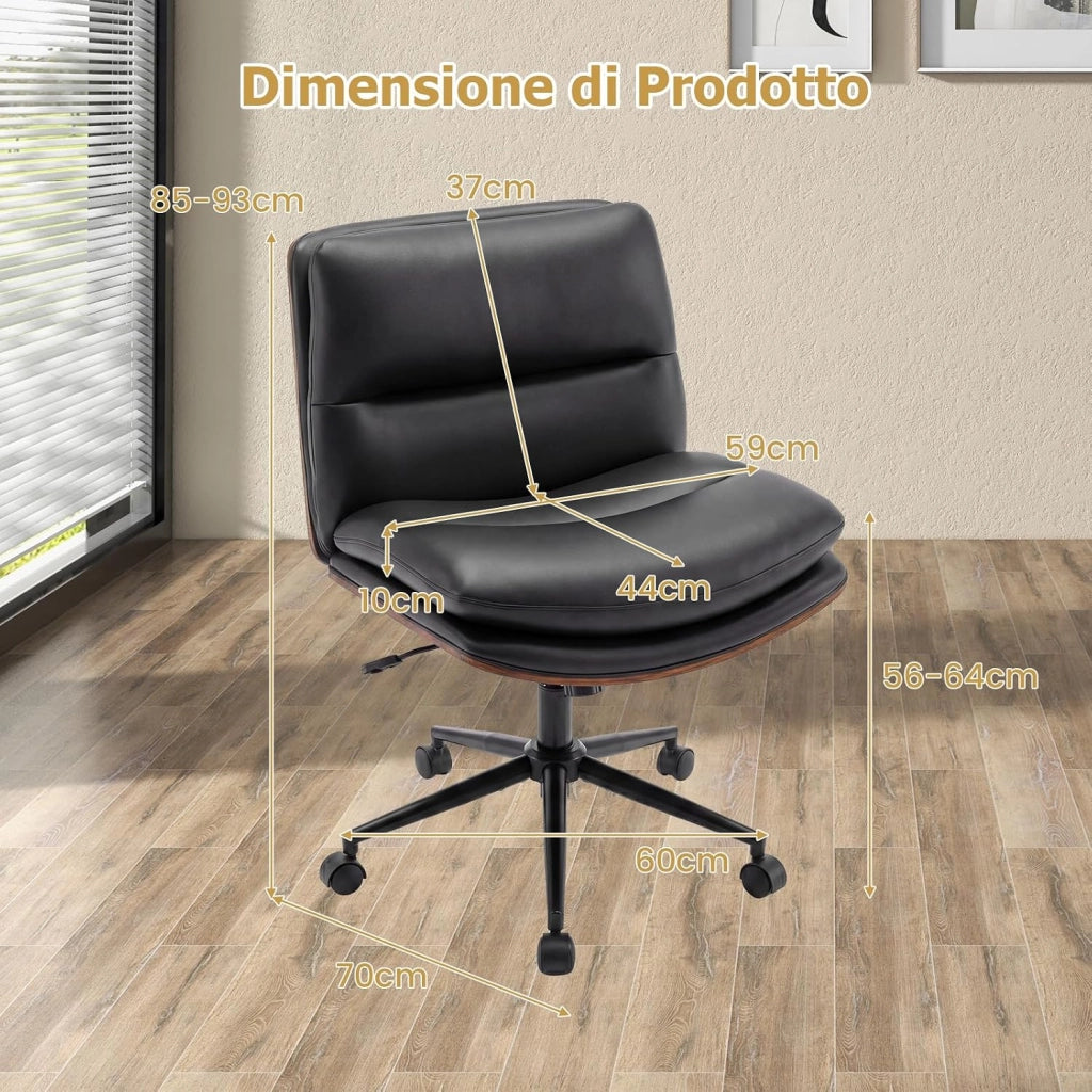 Sedia Ufficio Girevole con Ruote, Sedile Curvo, Schienale Reclinabile, Poltrona Scrivania con Altezza Regolabile, per Lavoro, Studio, Relax, Portata 110 kg (Nero)