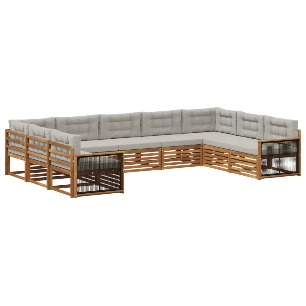 Set di divani da esterno 9 pz Naturale e Grigio Chiaro 3383834