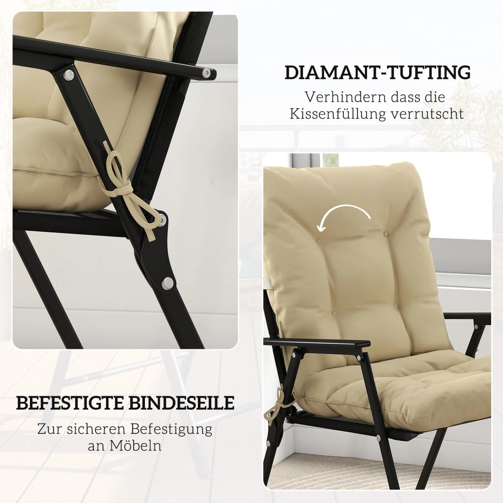 Cuscino per sedili da esterno con schienale e cinghie; rivestimento idrorepellente per interno ed esterno; beige