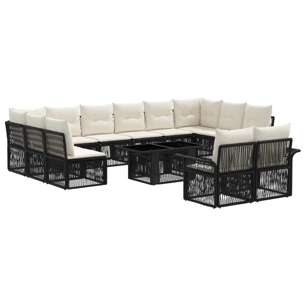 Set Divano da Giardino 13 pz Nero e Bianco Crema polyrattan 3436705
