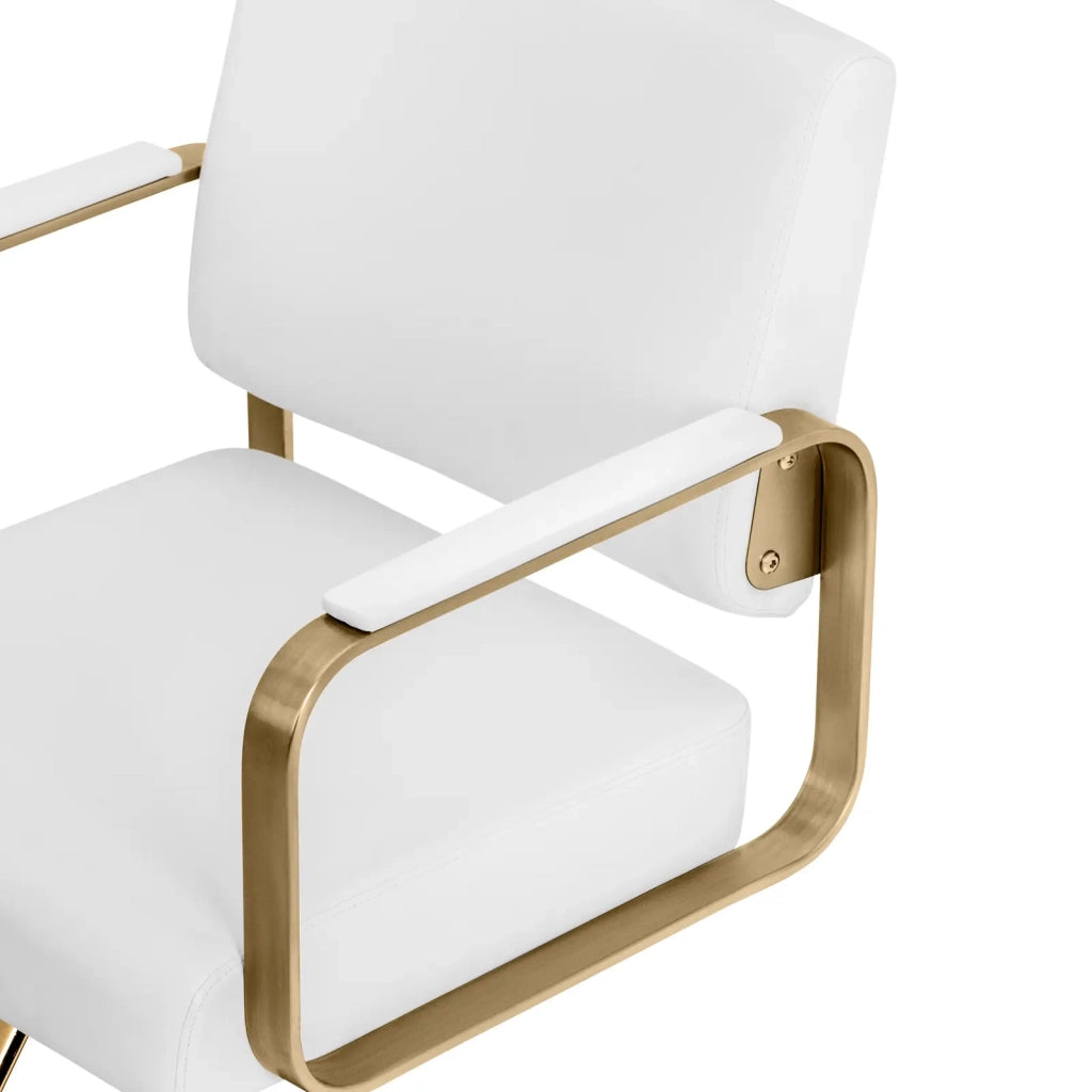 Poltrona da parrucchiere con poggiapiedi 95 x 59 x 88 cm 200 kg acciaio inox PVC oro e bianco 14_0008971