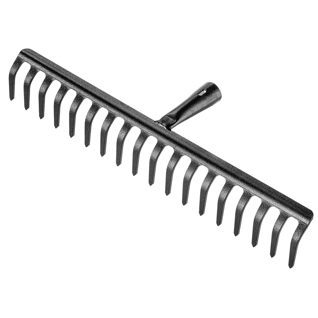 Rastrello per foglie in acciaio KADAX a 18 denti, senza manico, per terra ed erba.