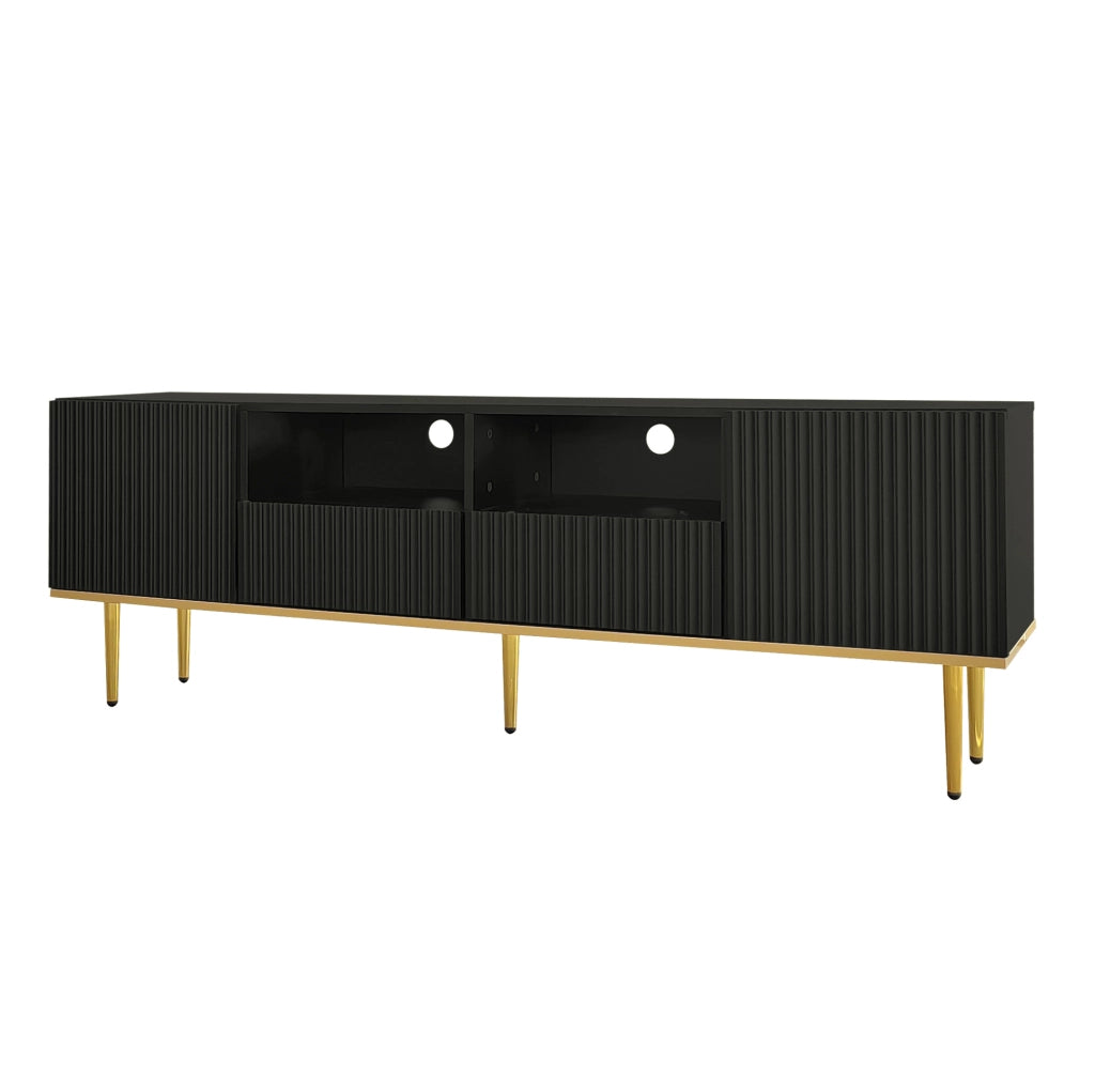Mobile TV moderno 165 cm con 2 ante; 2 cassetti e dettagli oro; nero