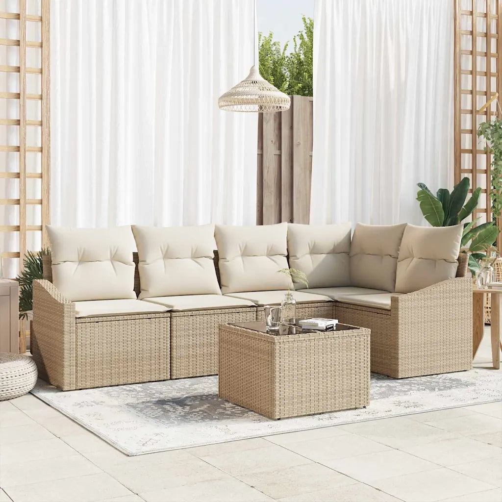 Set di divani con cuscino 6 pcs Beige polyrattan