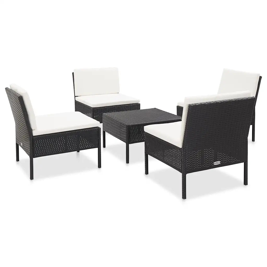 Set Divani da Giardino 5 pz con Cuscini in Polyrattan Nero 48944