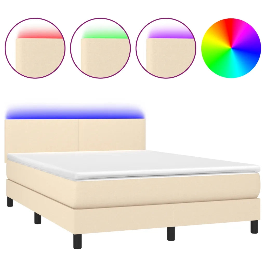 Letto a Molle con Materasso e LED Crema 140x190 cm in Tessutocod mxl 122698