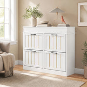 Scarpiera 105x24x83 cm con 4 ante a ribalta e 8 ripiani in MDF bianco