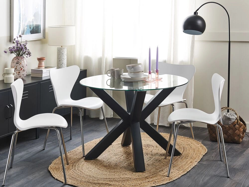 Tavolo da pranzo base in metallo Nero piano in vetro ø 100 cm Rotondo Moderno