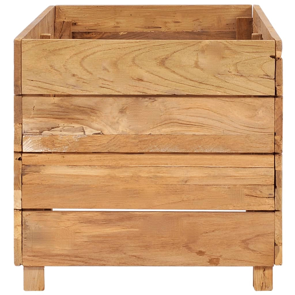 Aiuola rialzata con fioriera 100 x 40 x 38 cm legno di teak riciclato e acciaio 02_0000895