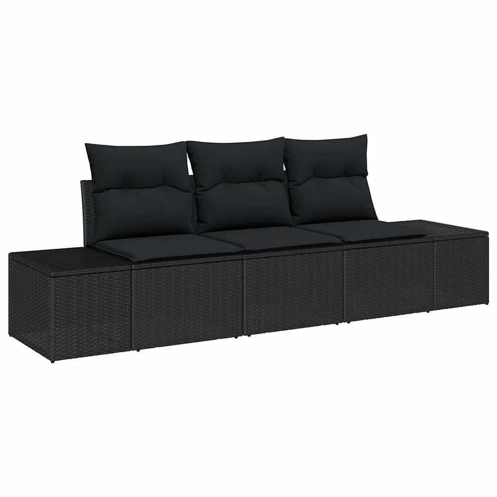 Set Divano da Giardino con archiviazione 3 pz | Set Salotto da Giardino Nero polyrattan