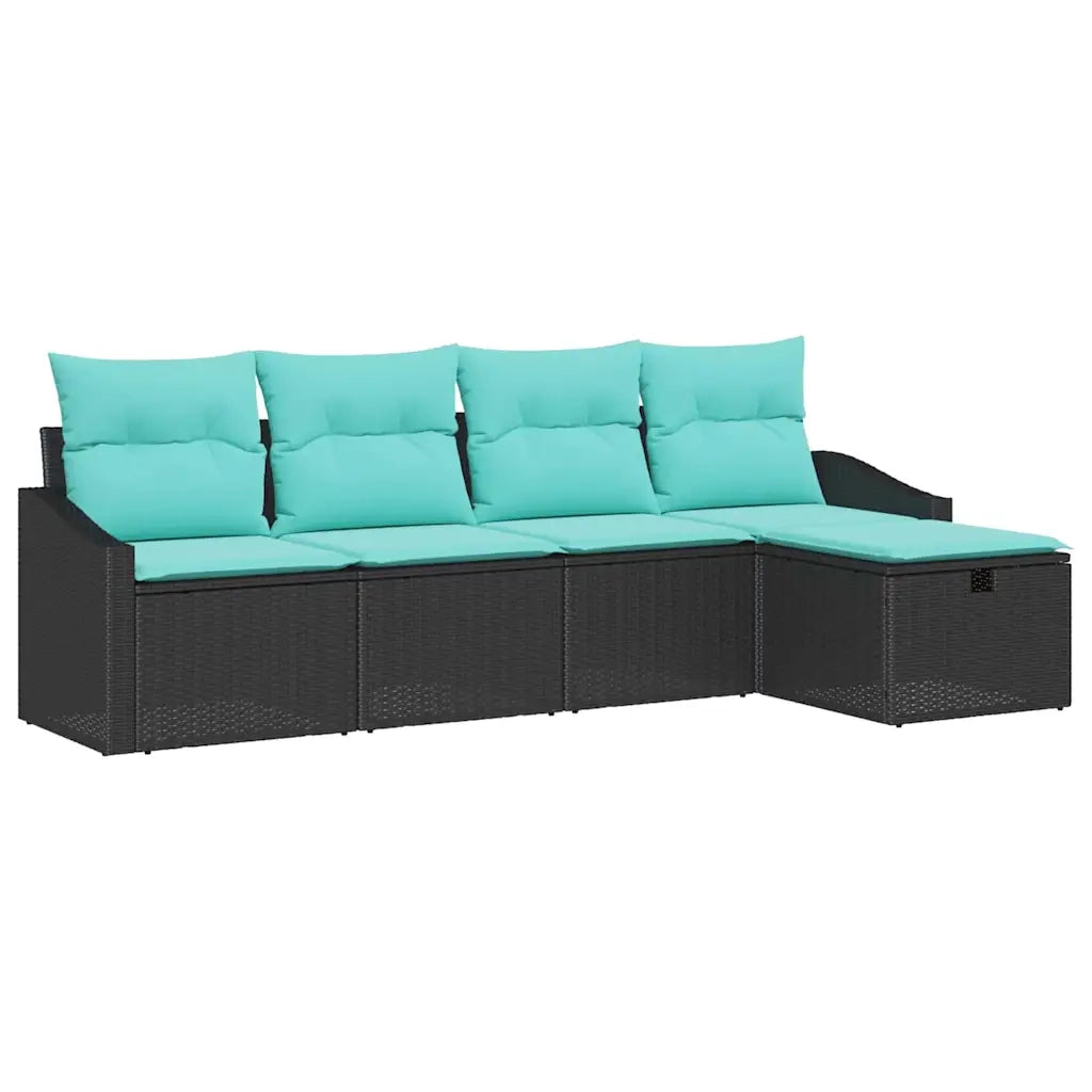 Set di divani con cuscino con archiviazione Nero polyrattan