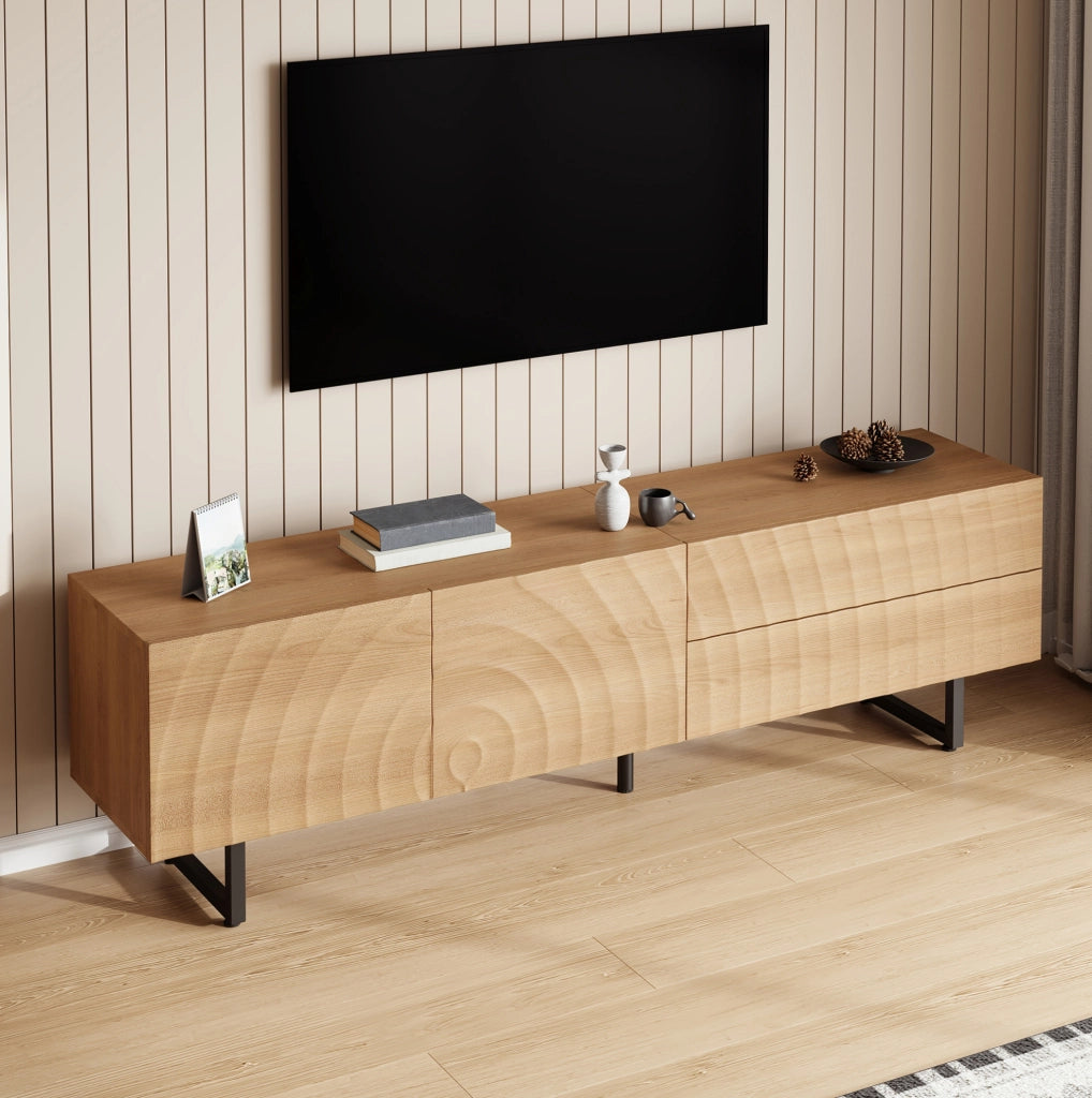 Mobile TV naturale 180 cm con ante, cassetti e passacavi