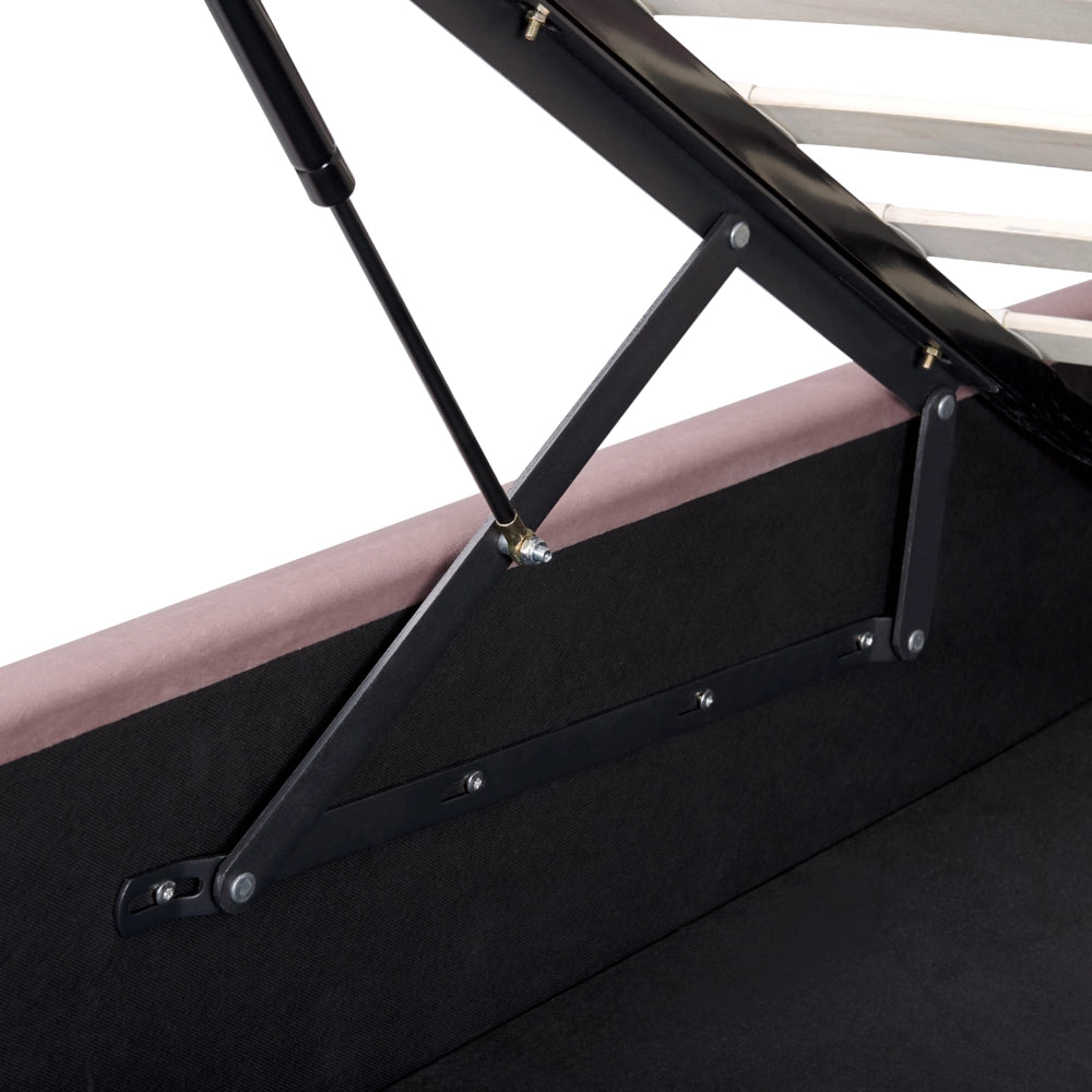 Letto in velluto rosa 180 x 200 cm con testiera imbottita ottomana con gambe in metallo Nero