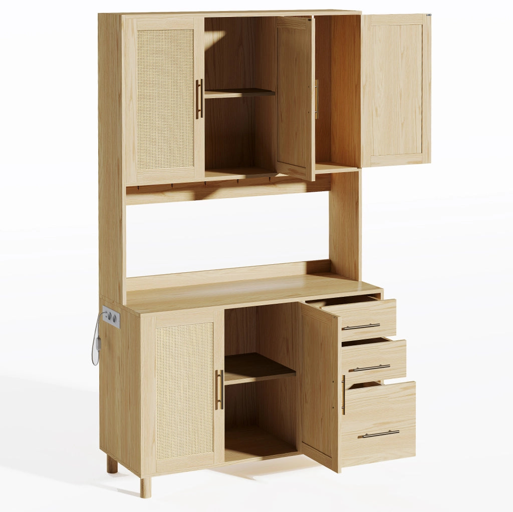 Credenza da cucina con LED multicolore controllabile via app; 100x40x183 cm; MDF naturale
