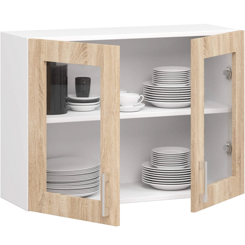 Vetrina da cucina sospesa AKORD LIMA Bianca 80 cm 2 porte inserto frontale Quercia Sonoma 80x30,5x58 cm