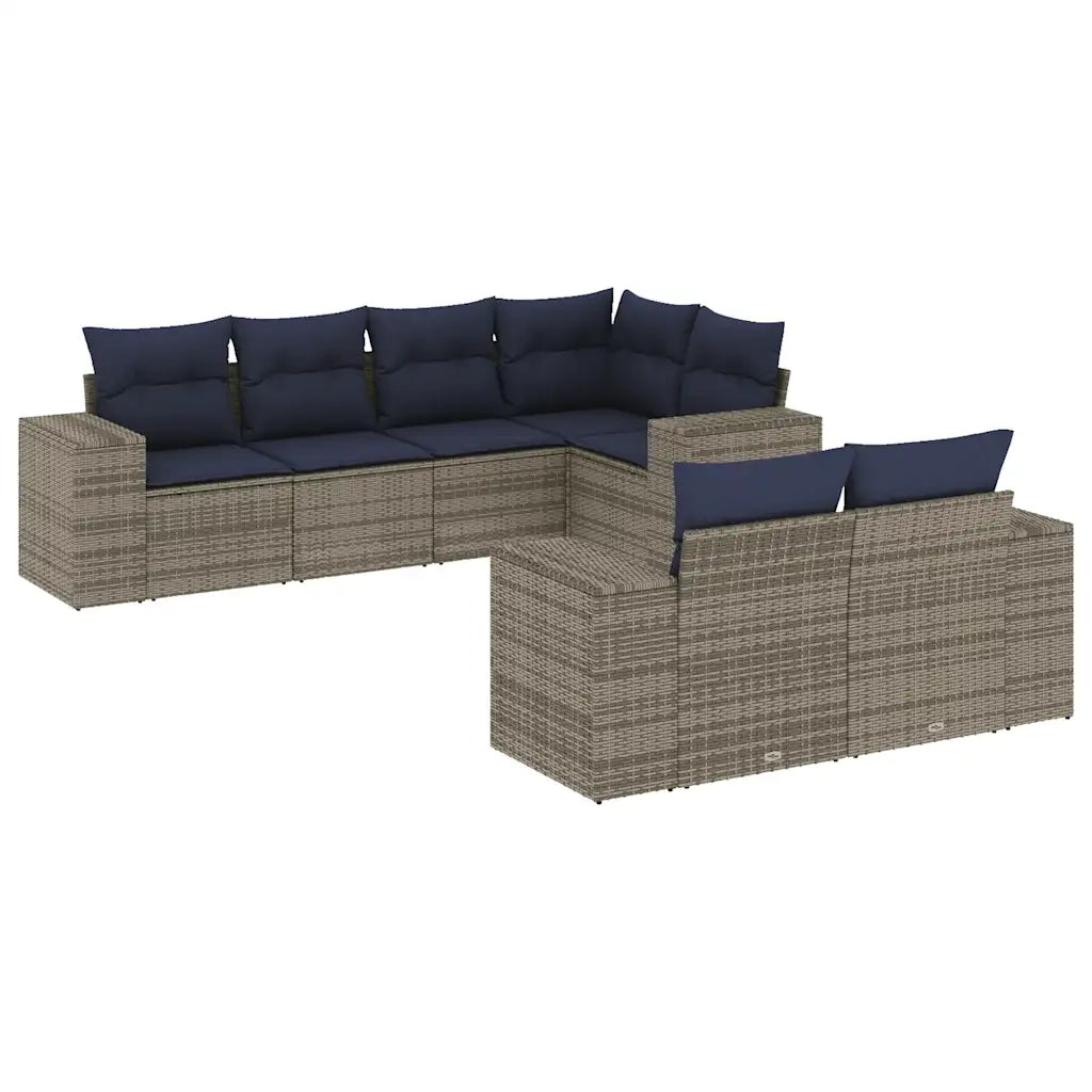 Set Divani da Giardino 7 pz con Cuscini Grigio in Polyrattan 3222810