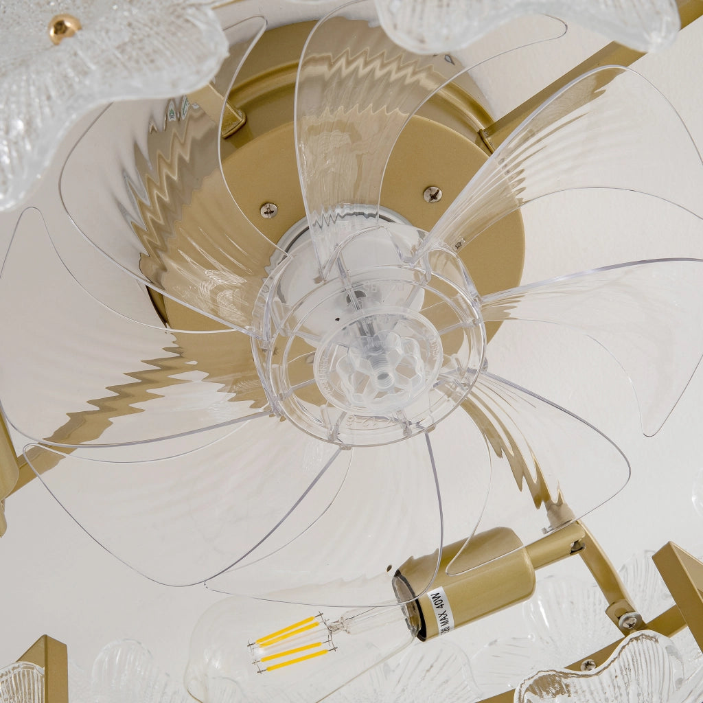 VENTILATORE DA SOFFITTO CON LUCE 55x55x23,5 cm Oro/Vetro, app e telecomando