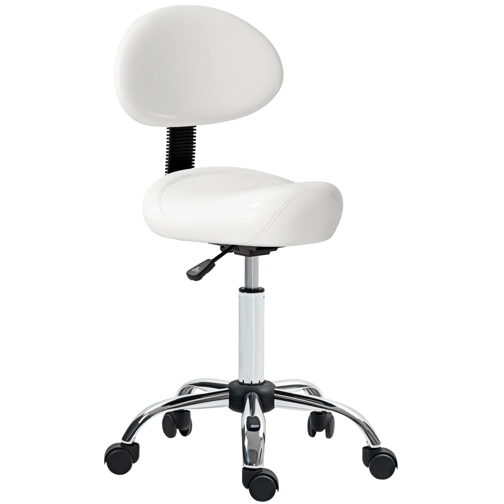 Sgabello Girevole con Schienale e Ruote ¨C zephmum ¨C 50x50x83-98cm Bianco