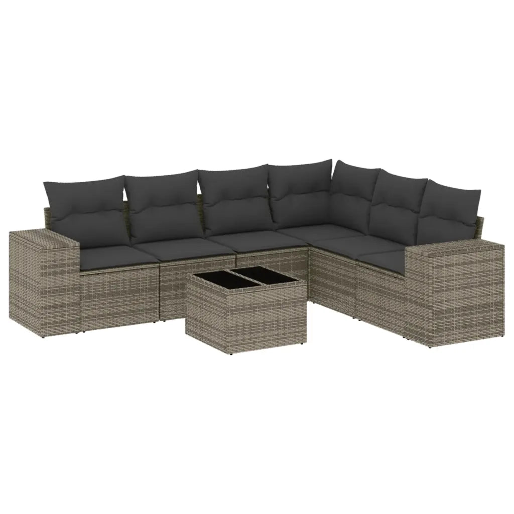 Set Divani da Giardino 7 pz con Cuscini Grigio in Polyrattan