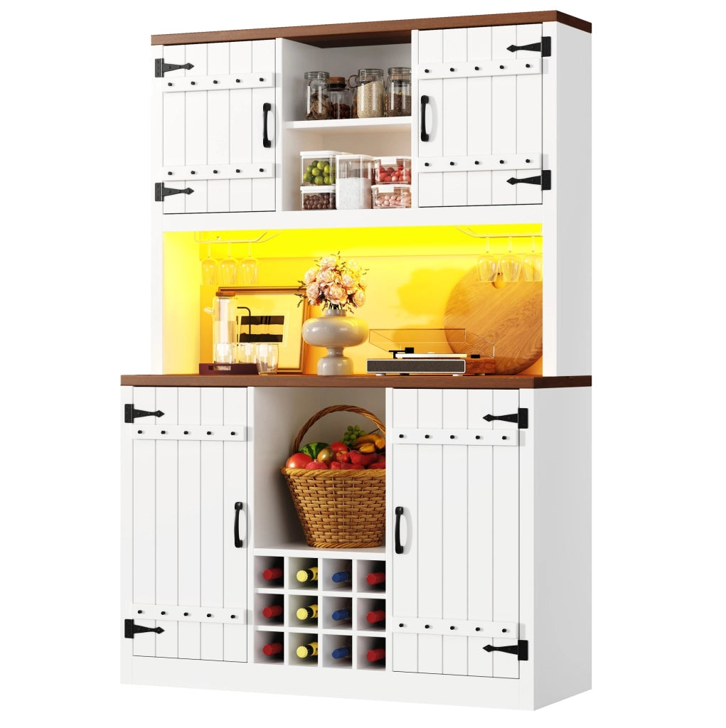 Armadio alto da cucina bianco con LED RGB e portabottiglie