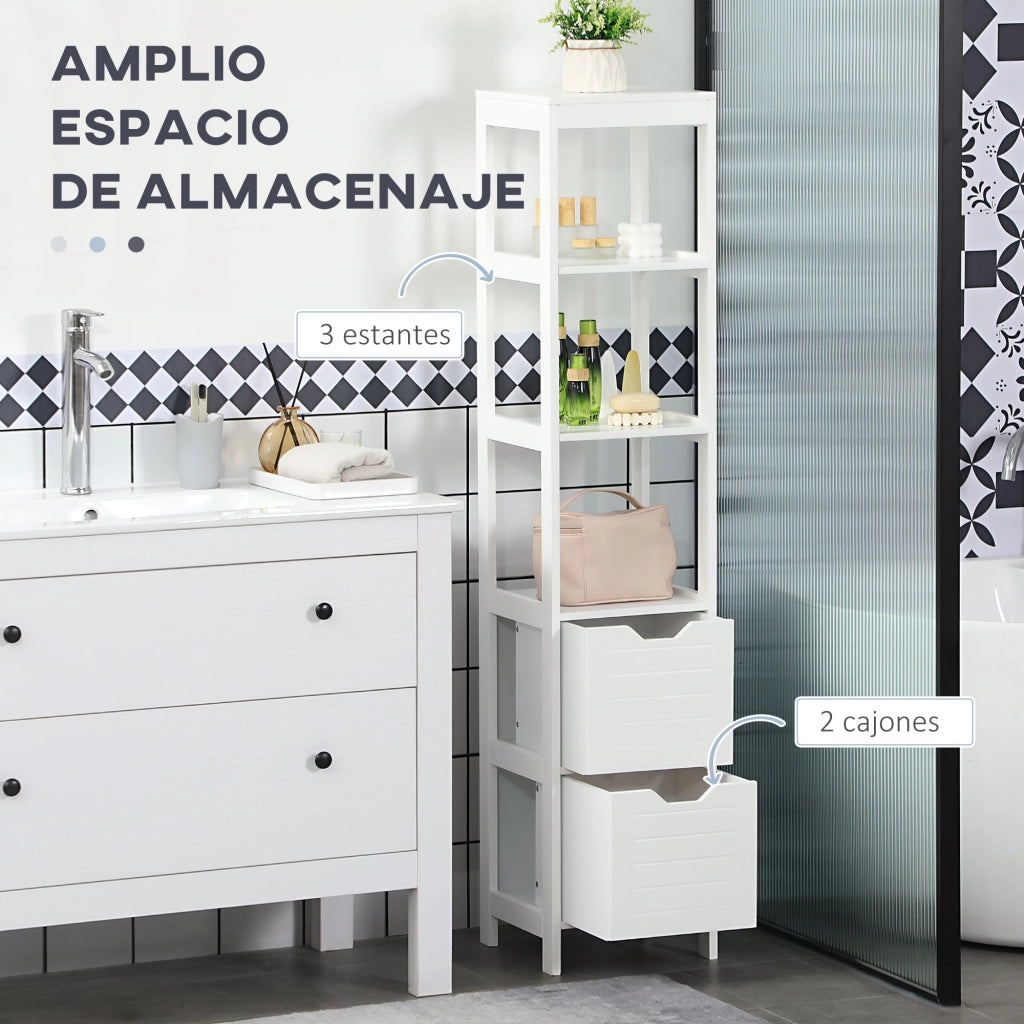 Libreria con 3 ripiani aperti e 2 cassetti ¨C Zephmum ¨C 30x30x144 cm bianco