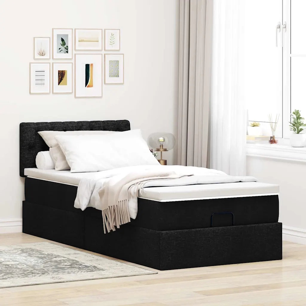 Pouf Letto con Materasso Nero 90x200 cm in Tessuto 3312362