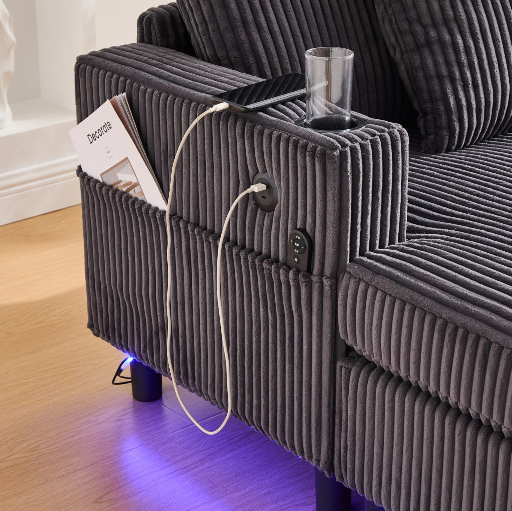 Poltrona relax oversize in velluto a coste con LED e USB