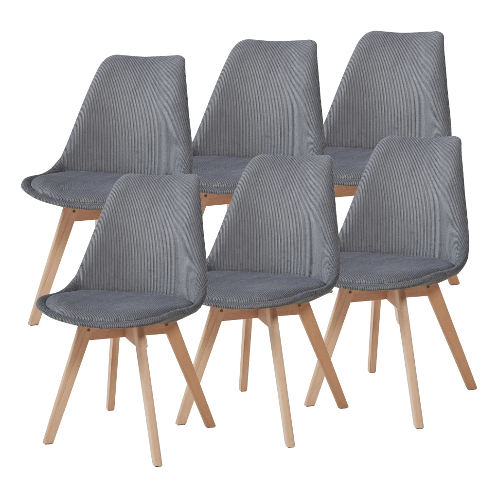 Set Fläten di 6 Sedie da Sala con Seduta Imbottita Rivestimento in Velluto a Coste Grigio [en.casa]