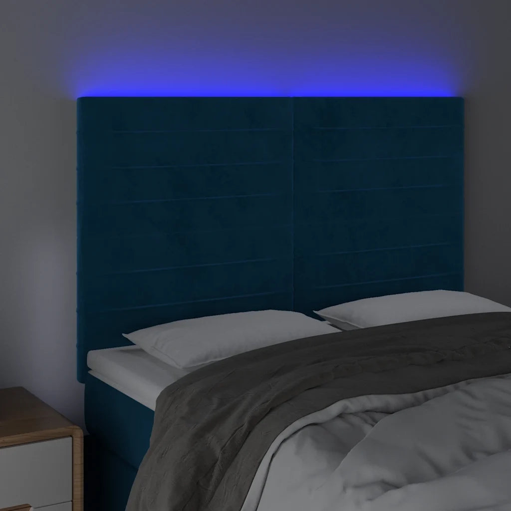 Testiera a LED-Testata con LED Blu Scuro 144x5x118/128 cm in Velluto 563492